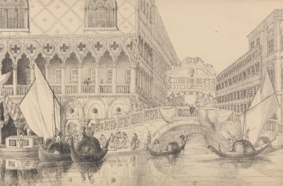 Album med 30 utsikter i Tyrol og Italia: Sukkenes bro og en del av Dogepalasset 10. november 1840 av Sir Charles D