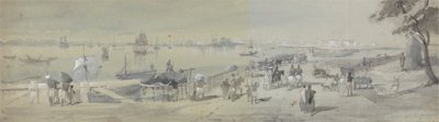 Generell utsikt over Calcutta, fra inngangen til vannporten til Fort William av Sir Charles DOyly