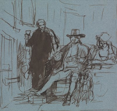 Kaptein Locker sitter ved et bord med sin datter; en butler som står ved siden av ham av Sir David Wilkie