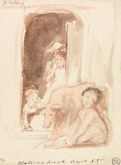 Barn med gris ved en døråpning i Ballynahinch, Irland av Sir David Wilkie