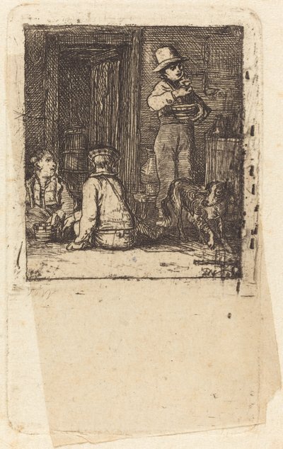 Interiør med tre gutter og en hund av Sir David Wilkie