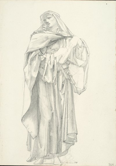Drapert mannsfigur (skissebok #2614) av Sir Edward Burne Jones
