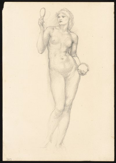 Naken kvinnefigur med speil i høyre hånd av Sir Edward Burne Jones