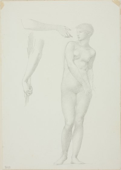 Stående naken kvinne og skisser av våpen av Sir Edward Burne Jones