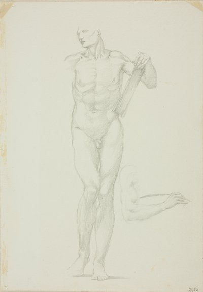 Stående hann med nettbrett; egen skisse av høyre arm av Sir Edward Burne Jones