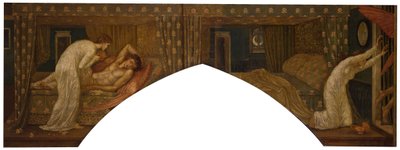 Cupid and Psyche - Palace Green veggmalerier - Psyche holder lampen blikk på ansiktet til..., 1881. av Sir Edward Coley Burne Jones