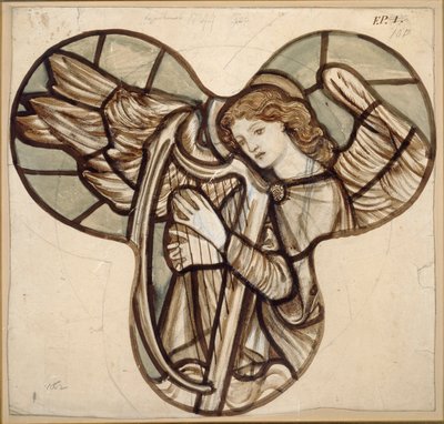 Design for glassmalerier i Lyndhurst Church: An Angel Harpist, 1862 av Sir Edward Coley Burne Jones