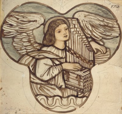 Design for glassmalerier i Lyndhurst Church: An Angel Organist, 1886 av Sir Edward Coley Burne Jones