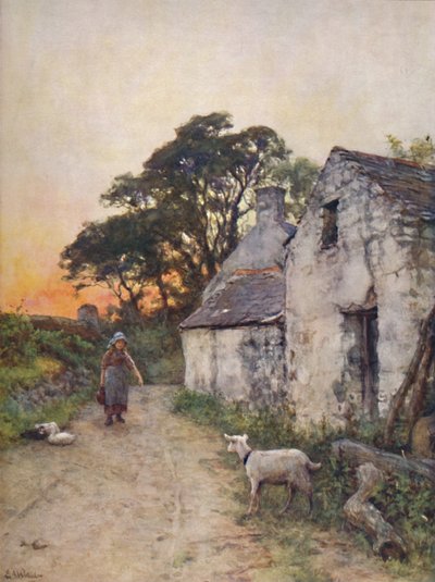 A Village Lane, Sør-Wales, sent på 1800- og begynnelsen av 1900-tallet. av Sir Ernest Albert Waterlow
