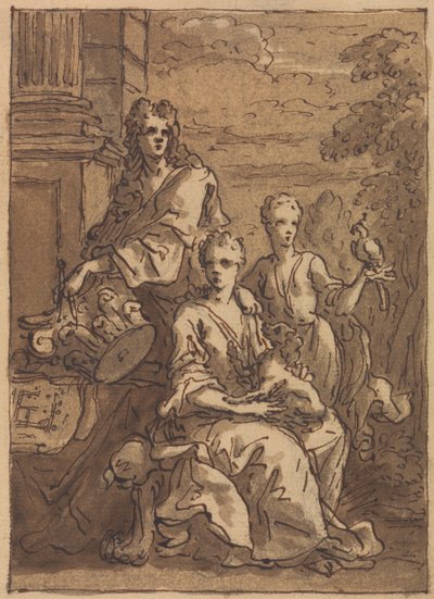 Design for et portrett av en arkitekt eller en maler av Sir James Thornhill
