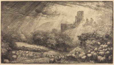 Corfe Castle: Effekt av solskinn etter regn av Sir John Charles Robinson