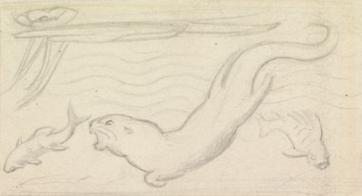 Glassmaleri, en oter og to fisker av Sir John Everett Millais