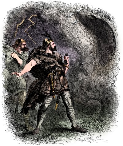 Macbeth og Banquo møter de tre heksene, 1858 av Sir John Gilbert