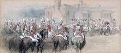 'Montert eskorte ved St James's Palace', London, 1848 av Sir John Gilbert