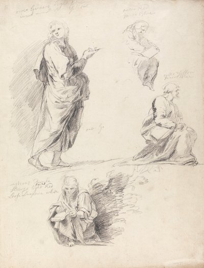 Ark med figurstudier fra Rafaels disputas (med separat ark med inskripsjon) av Sir Joshua Reynolds