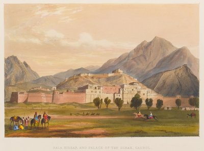 Bala Hissar og Palace of the Schah, Caubul (farget litografi) av Sir Keith A. Jackson