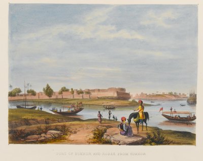 Fort of Bukkur og Roree fra Sukkur av Sir Keith A. Jackson