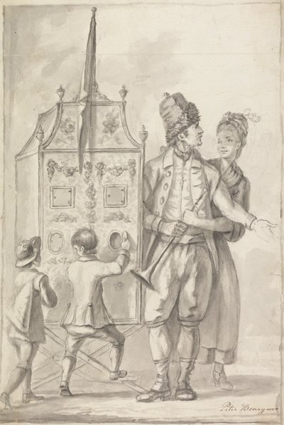 Studie av et titteshow med to ledsagerfigurer og to barn av Sir Peter Francis Bourgeois