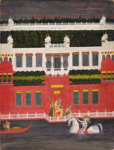 Krishna mottar en blomsterkrans av Sitaram