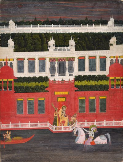 Krishna mottar en blomsterkrans, ca. 1750-1760. av Sitaram