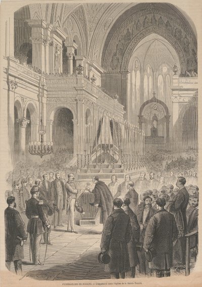 Begravelsen til Gioacchino Rossini. Innvielsen i Den hellige treenighets kirke, 1868. av Smeeton and Cie . Cosson