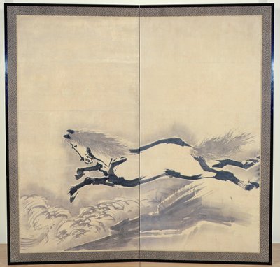 Hestehopping, japansk, Edo-periode, ca. 1700-tallet (blekk på papir) (en av et par) (se også 121396) av Soga Shohaku