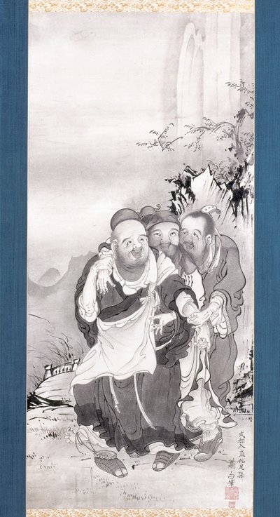 The Three Laughers Of Tiger Ravine (blekk på papir) av Soga Shohaku