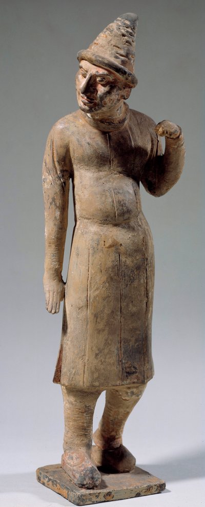 Kinesisk kunst: Sogdisk, barbarisk terrakottastatuett med spiss hatt som bærer silke (fra dagens Usbekistan). 6. eller 8. århundre. Paris, Cernuschi-museet av Sogdian Sogdian