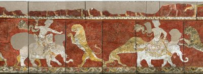 Sogdia - Sogdiana- Sogdian Art: Veggmaleri fra den røde hallen til palasset i Varakhsha. Fragment. Fresco, 7.-8. århundre, State Hermitage, St. Petersburg av Sogdian Sogdian