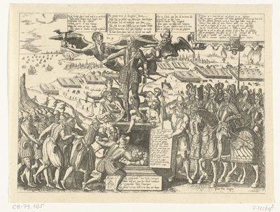 Reproduksjon av tegneserien på statuen av Alva, 1571 av Sons, and Stewart, G. Waterston