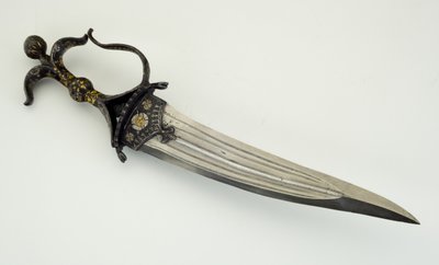 Chilanum, eller dolk (stål og jern med sølv- og gullinnlegg) av South Indian School
