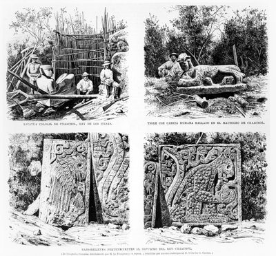 Gjenstander oppdaget ved Chichen Itza av Augustus Le Plongeon, illustrasjon fra La Ilustracion Espanola y Americana 1877 av Spanish School
