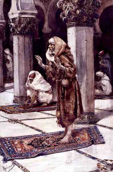 At Prayer, slutten av 1800-tallet (akvarell på papir) av Spanish School