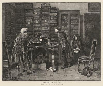 Hos notarius (gravering) av Spanish School