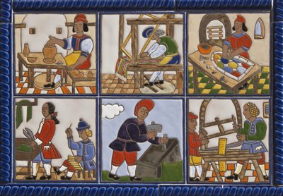 Keramisk bilde av handel fra 1600-tallet utenfor en butikk i Malaga av Spanish School