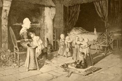 Barnehjem i en landsby, etter et maleri av Haag, fra 