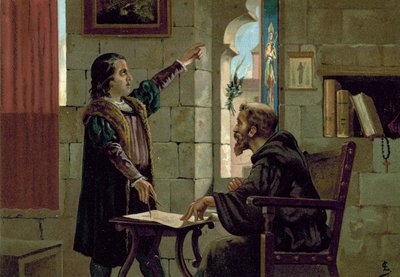 Christopher Columbus i Friaryy of La Rabida, 1490-tallet av Spanish School