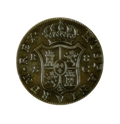 Mynt av 8 spanske realer, kastiliansk valuta slått i Sevilla under Charles IVs regjeringstid (1748-1819) av Spanish School