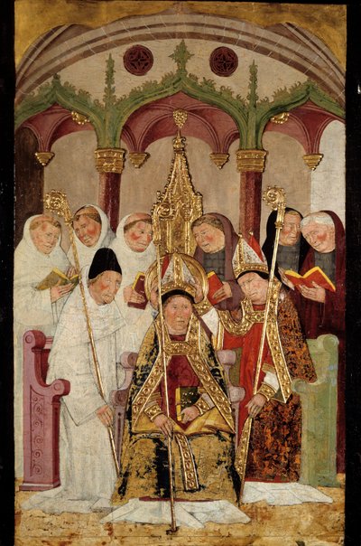 Innvielse av et festmåleri på tre fra den spanske skolen. Bayonne fra 1400-tallet, Bonnat-museet av Spanish School