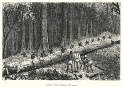 Bygging av kanoen Livingstone, Kongo (litho) av Spanish School