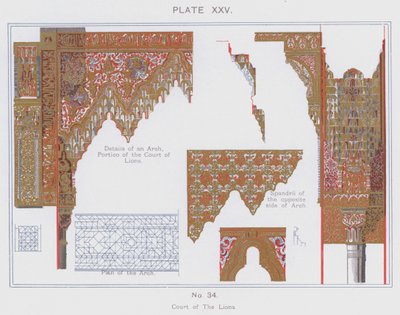 Court of The Lions (farge litho) av Spanish School