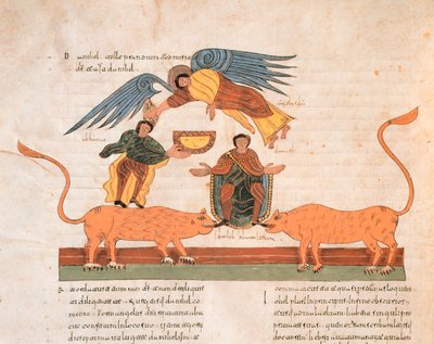 Daniel i Løvehulen, fra den vestgotisk-mosarabiske bibelen til St. Isidores, fol.325v., 960 e.Kr. (tempera på vellum) av Spanish School