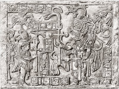 Dekorativ overligger fra den gamle Maya-byen Yaxchilan, Chiapas, Mexico av Spanish School