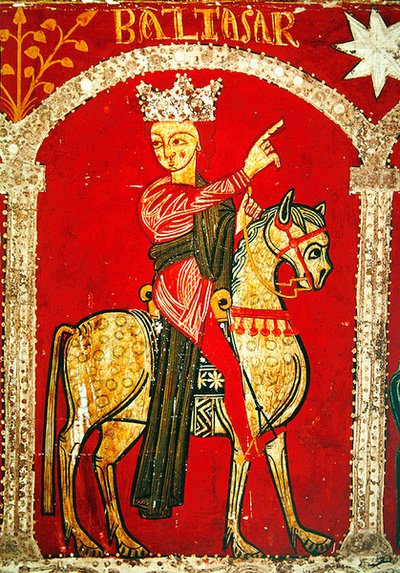Detalj av et alterfront som viser Balthasar (tempera på panel) av Spanish School