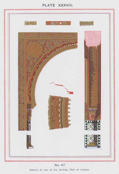 Detaljer om en av buene, Hall of Justice (farge litho) av Spanish School