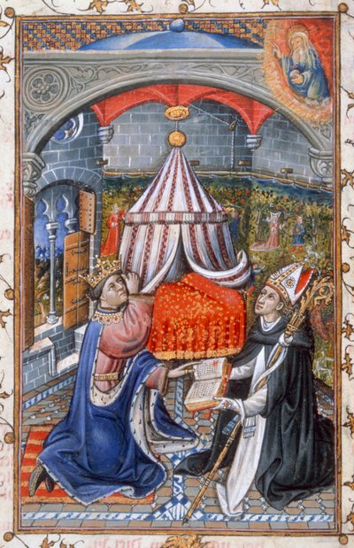 Andakter for morgen og kveld, fra bønneboken til Alfonso V av Aragon, 1442 (tempera på vellum) av Spanish School