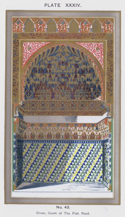 Divan, Court of The Fish Pond (farge litho) av Spanish School