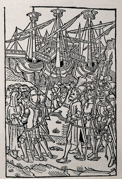 Gravering i Vespasians historie, trykt i 1495 i Zaragoza (s/hv illustrasjon) av Spanish School