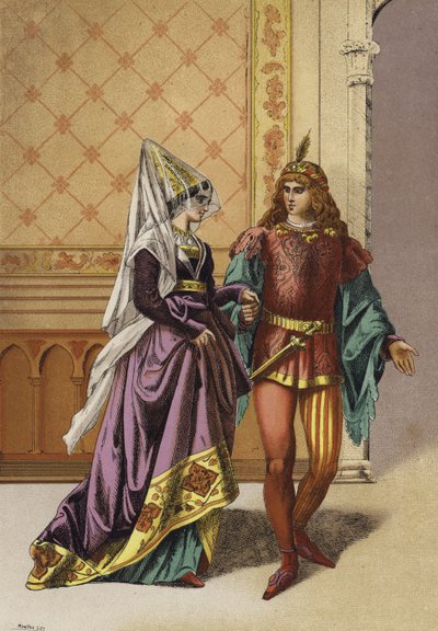 Europeisk adelskvinne og minstrel, 1400-tallet av Spanish School
