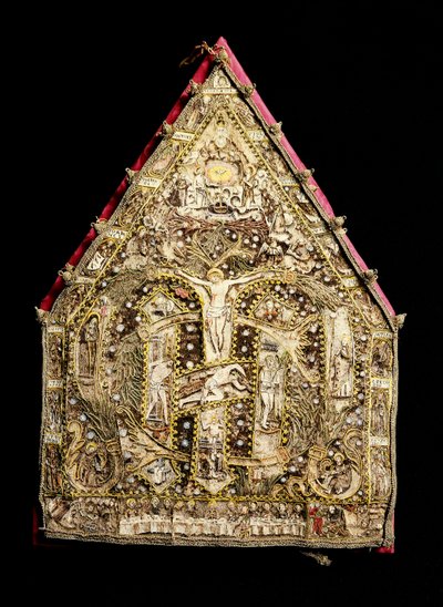 Eveque gjæring i gull dekorert av fjærmosaikk laget av spanske misjonærer i Mexico. Firenze fra 1500-tallet, Museo degli Argenti av Spanish School